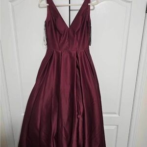 Adam Deep Burgundy V-Neck Prom Dress